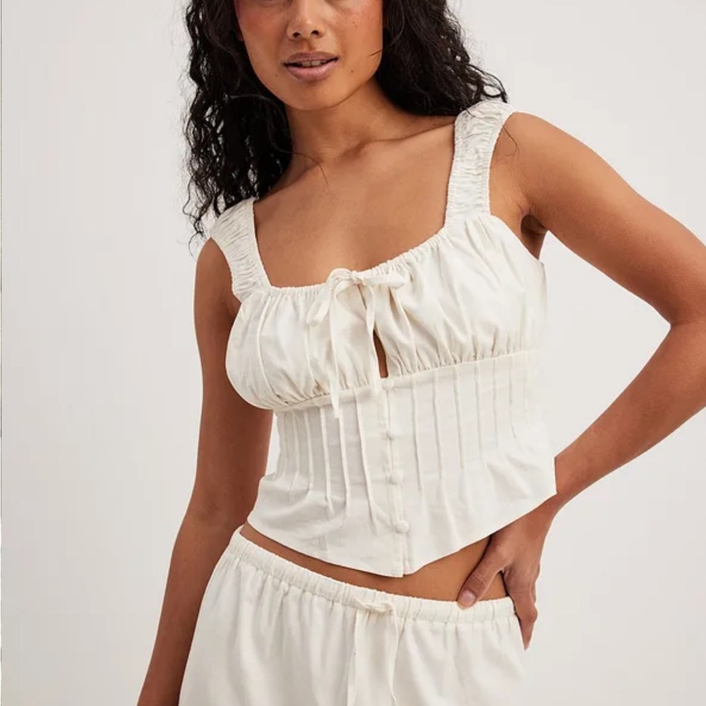 Nakd Linen Blend Gathered Tie Detail Top